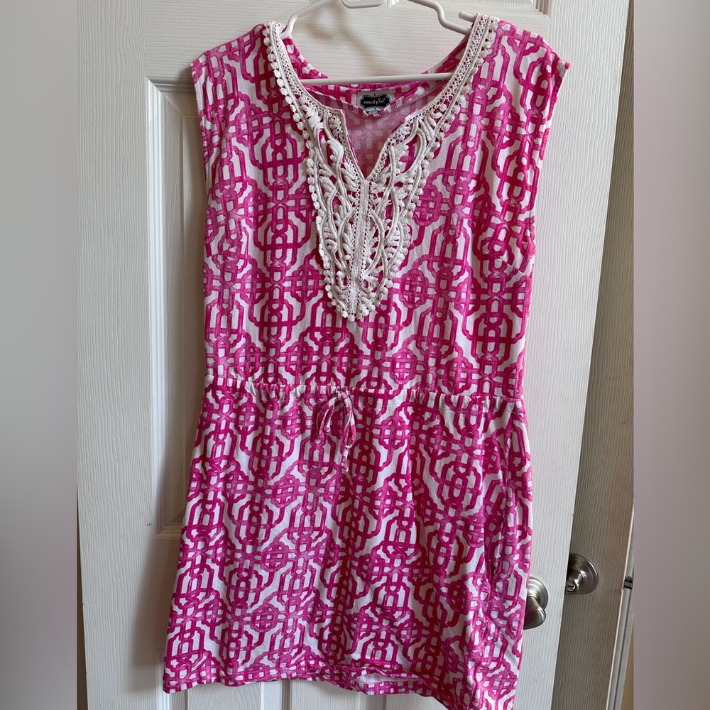 Mud Pie pink and white v neck dress